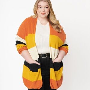 NWT Plus Size Fall Stripe Open Cotton Knit Cardigan
